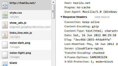 Cloudflare経由になっていることがServerレスポンスの値がcloudflare-nginxとなっていることからわかる。