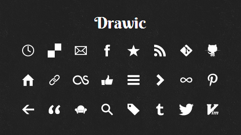 Drawic v1.0に含まれる時計からVimまでの24のアイコンをWindowsのChrome 28で表示してスクリーンショットに撮ったもの。
