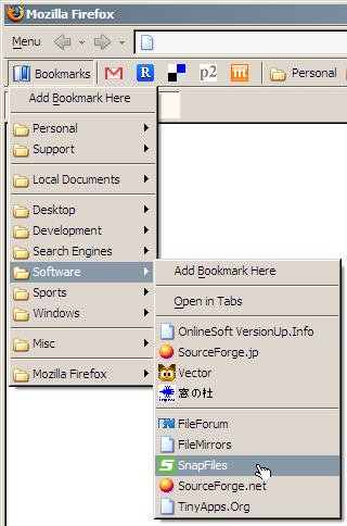 ドロップダウンなBookmarksメニュー。