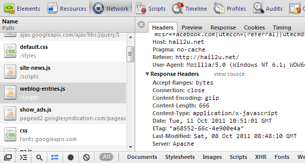 gzip圧縮されて転送されるようになりました。