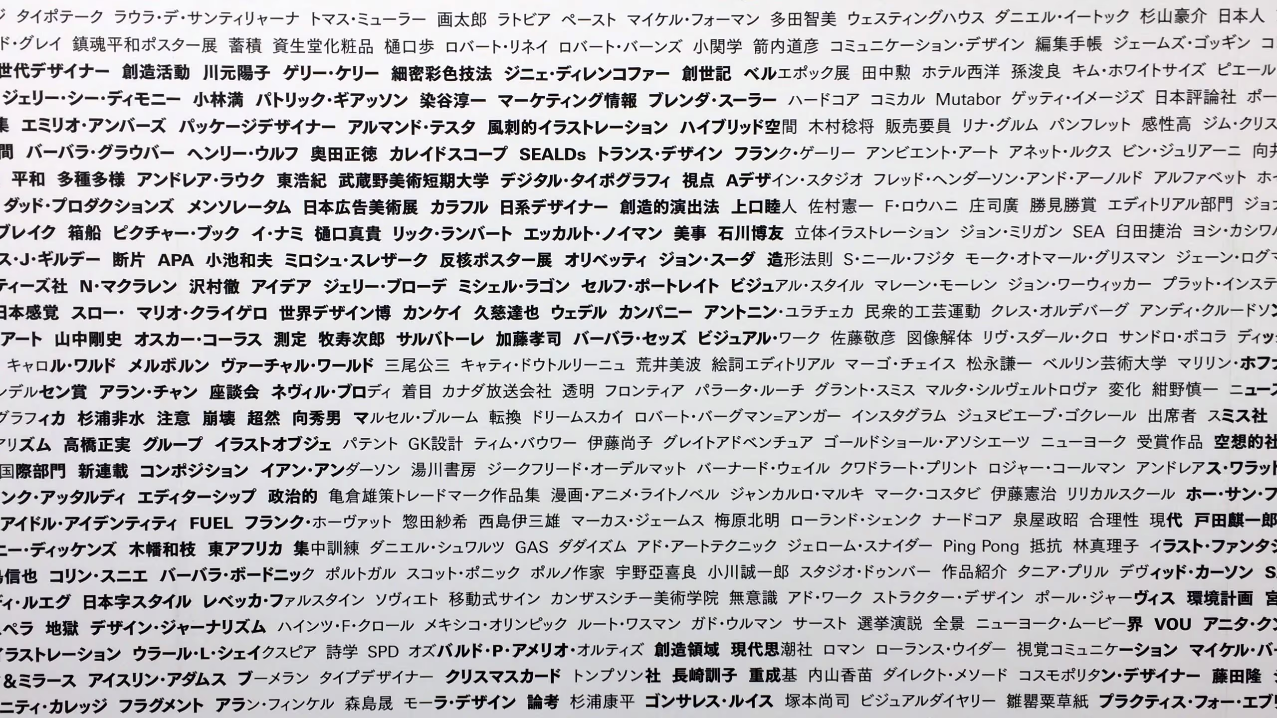グラフィック・デザインにまつわる様々なキーワードを使って「アイデア」のロゴを描いているグラフィズム断章のRoom Cの壁。