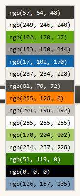 このサイトでList Colorsブックマークレットを起動した時のプレビュー。