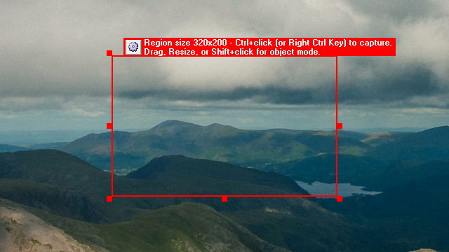 Red Boxモードでは赤枠を自由に移動・リサイズしながらスクリーンショットを撮る範囲を指定する。