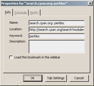 Bookmarkの設定のスクリーン・ショット。