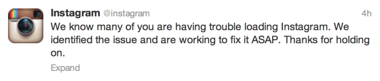 We know many of you are having trouble loading Instagram. We identified the issue and are workingto fix ASAP. Thanks for holdingon.